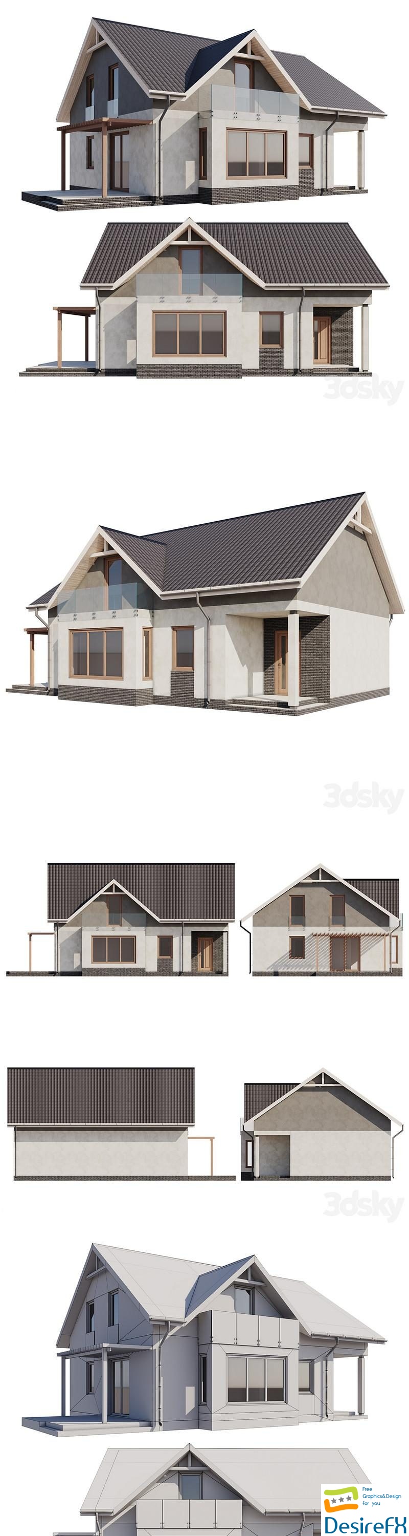 One-story house with an attic 3D Model