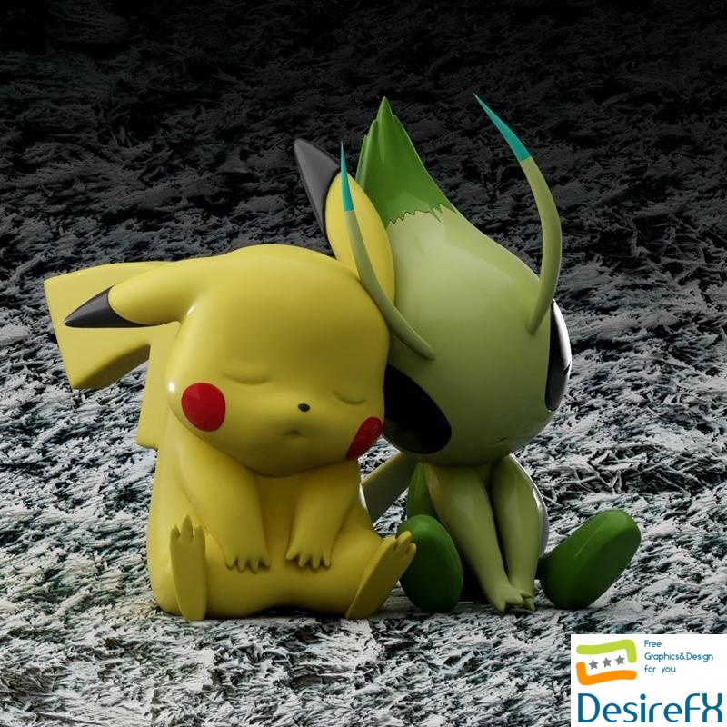Pikachu and Celebi napping 3D Print