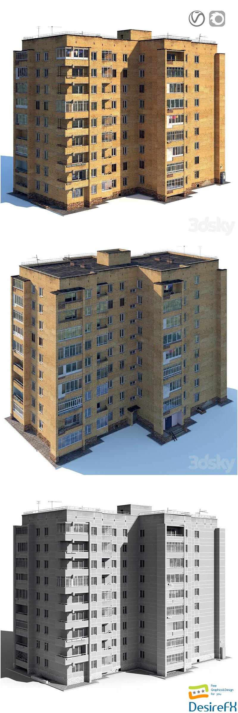 Soviet nine-story house 3D Model