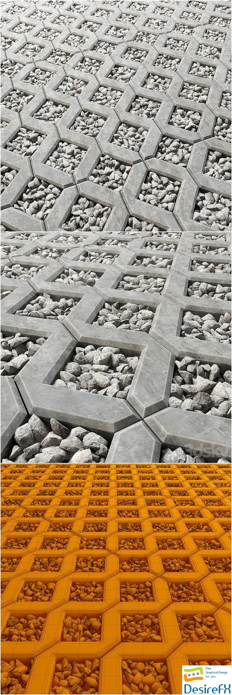 Square gravel stone 3D Model