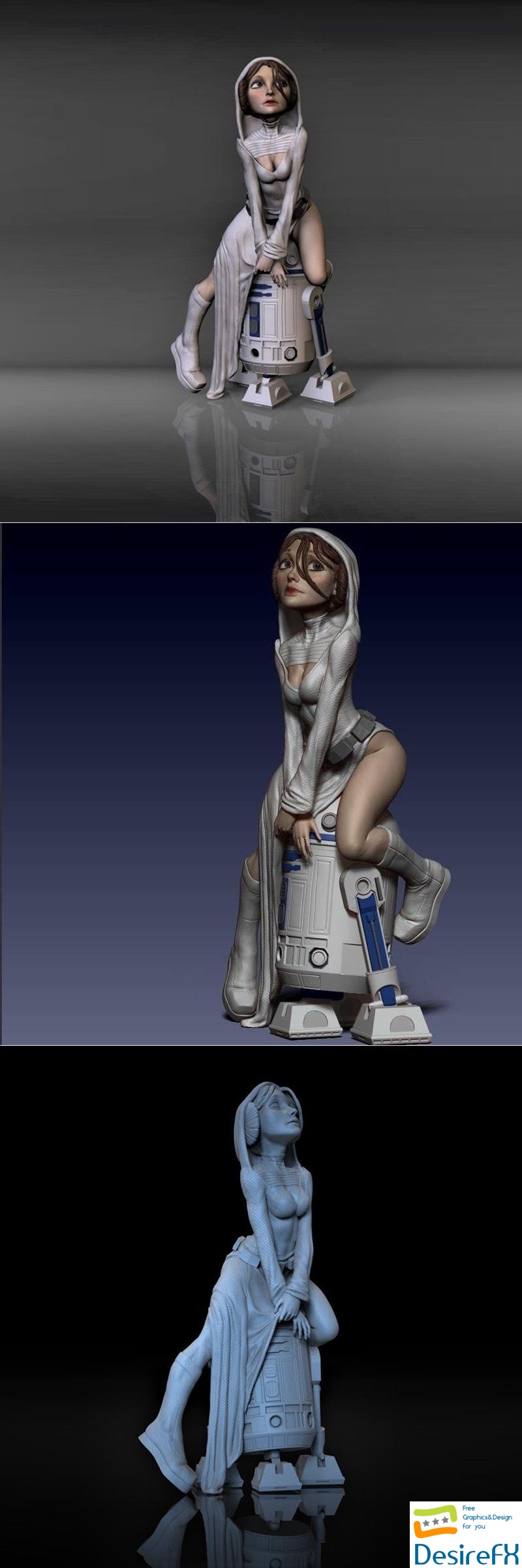 Star Wars R2-D2 with sexy Leia princess 3D Print
