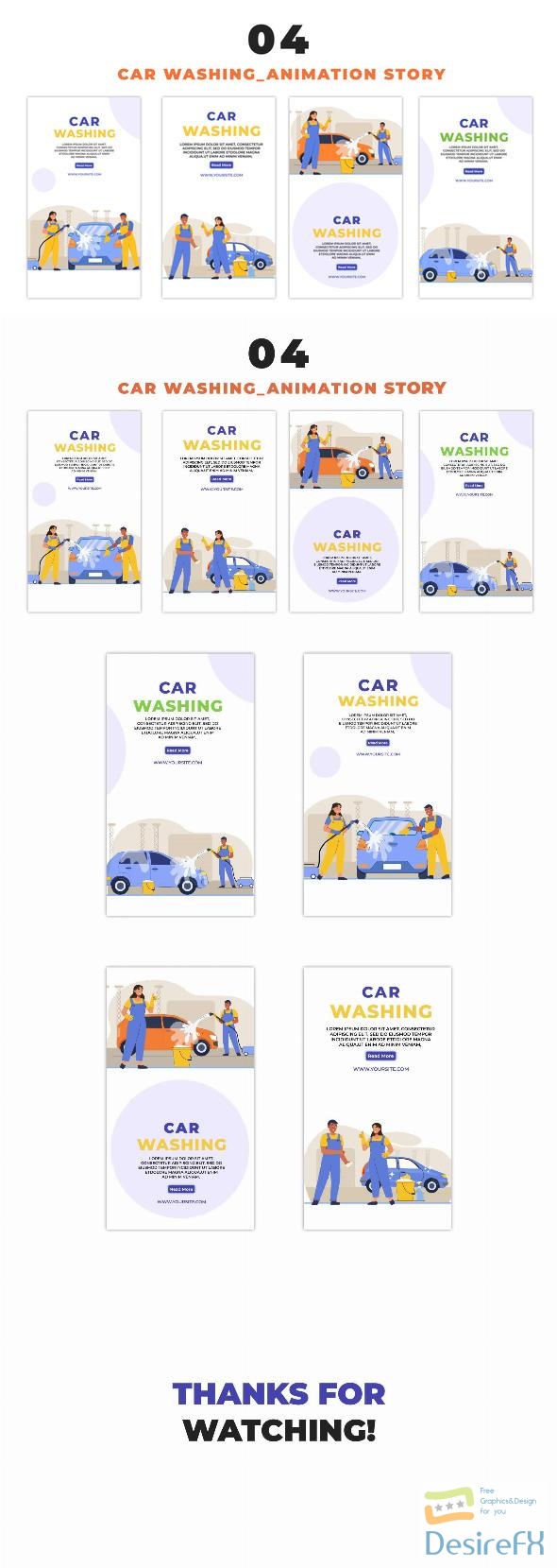 VideoHive Car Washing Flat Character 2D Vector Instagram Story 48660654