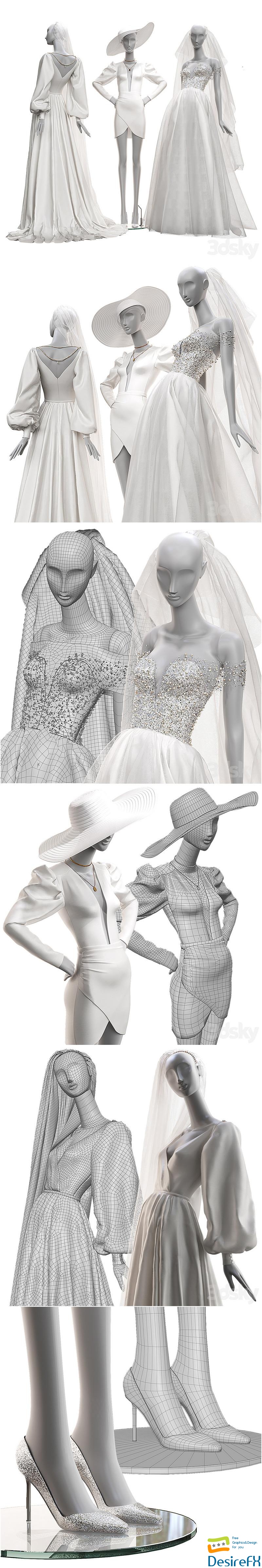 Wedding clothes on mannequins 002 3D Model