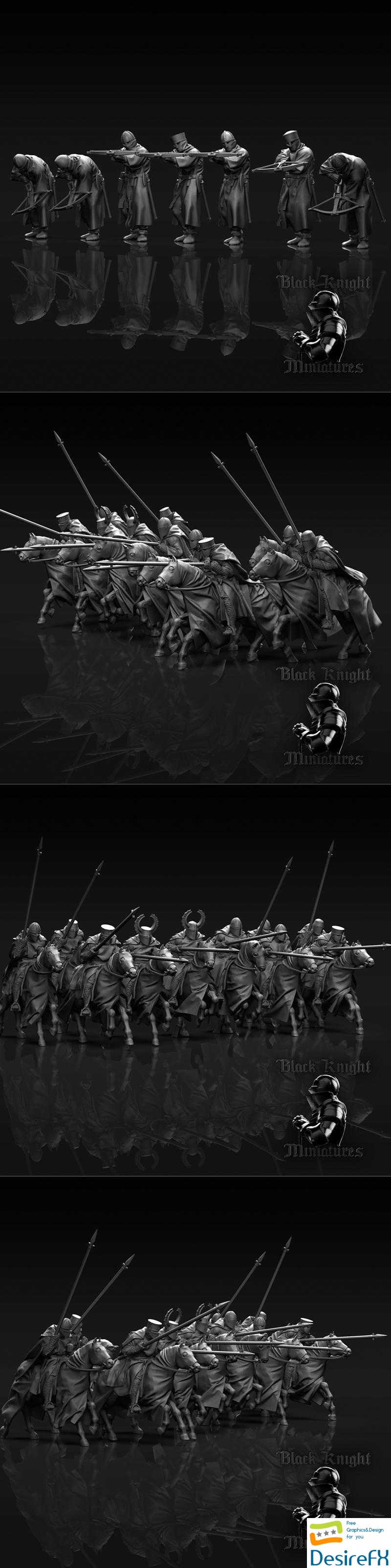 13th century Mounted Teutonic Knights - Teutonic Crossbowmen and Lithuanian Warriors 3D Print
