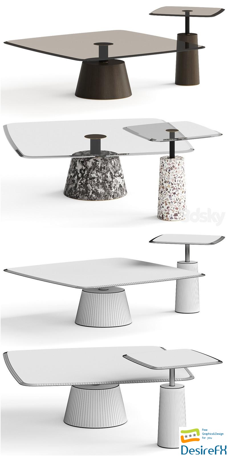 1stDibs Bronze Glass Fumed Eucalyptus Coffee Table 3D Model