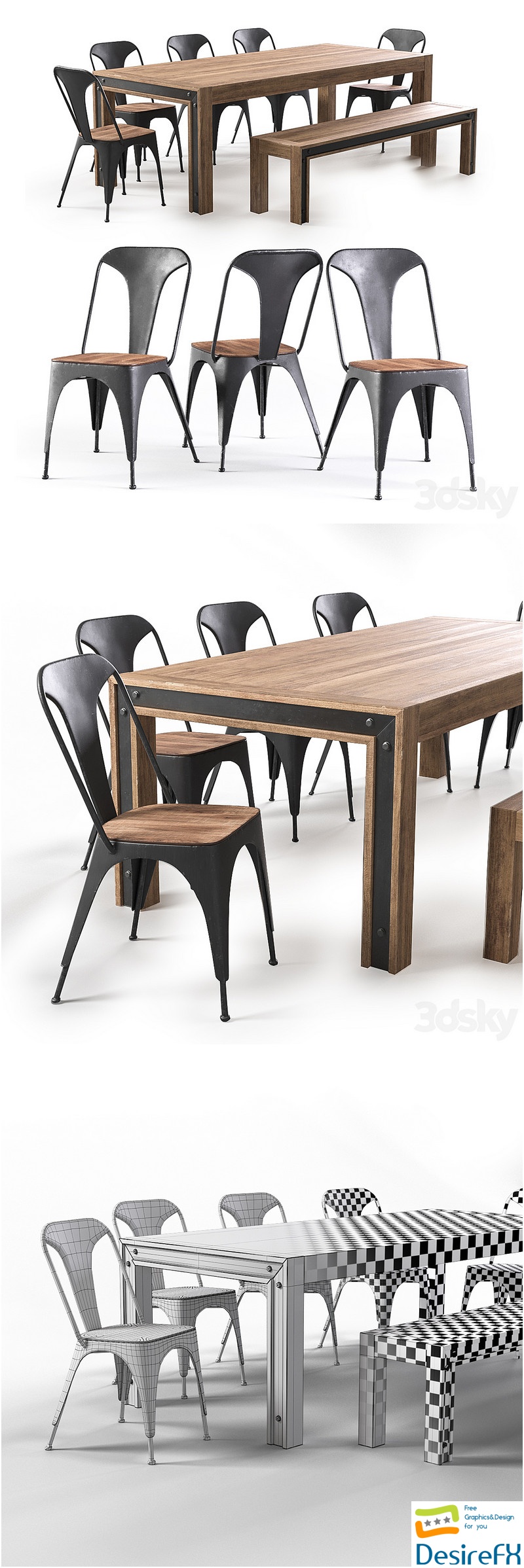 Amos table and chairs 3D Model