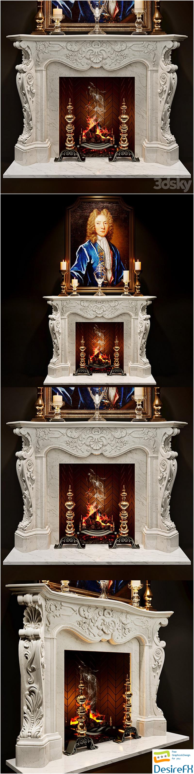 Antique Rococo Fireplaces - Louis XV 3D Model