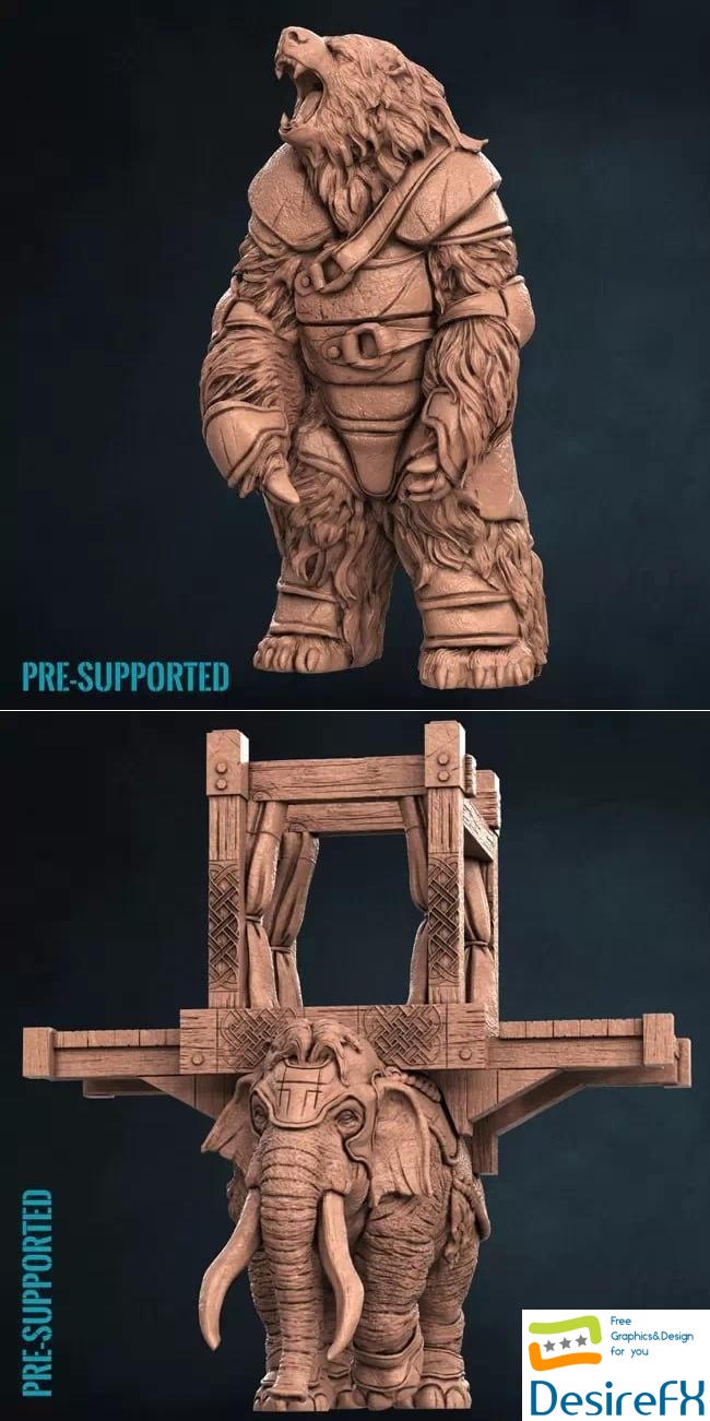 Armoured Bear and Pygmy Mammoth 3D Print