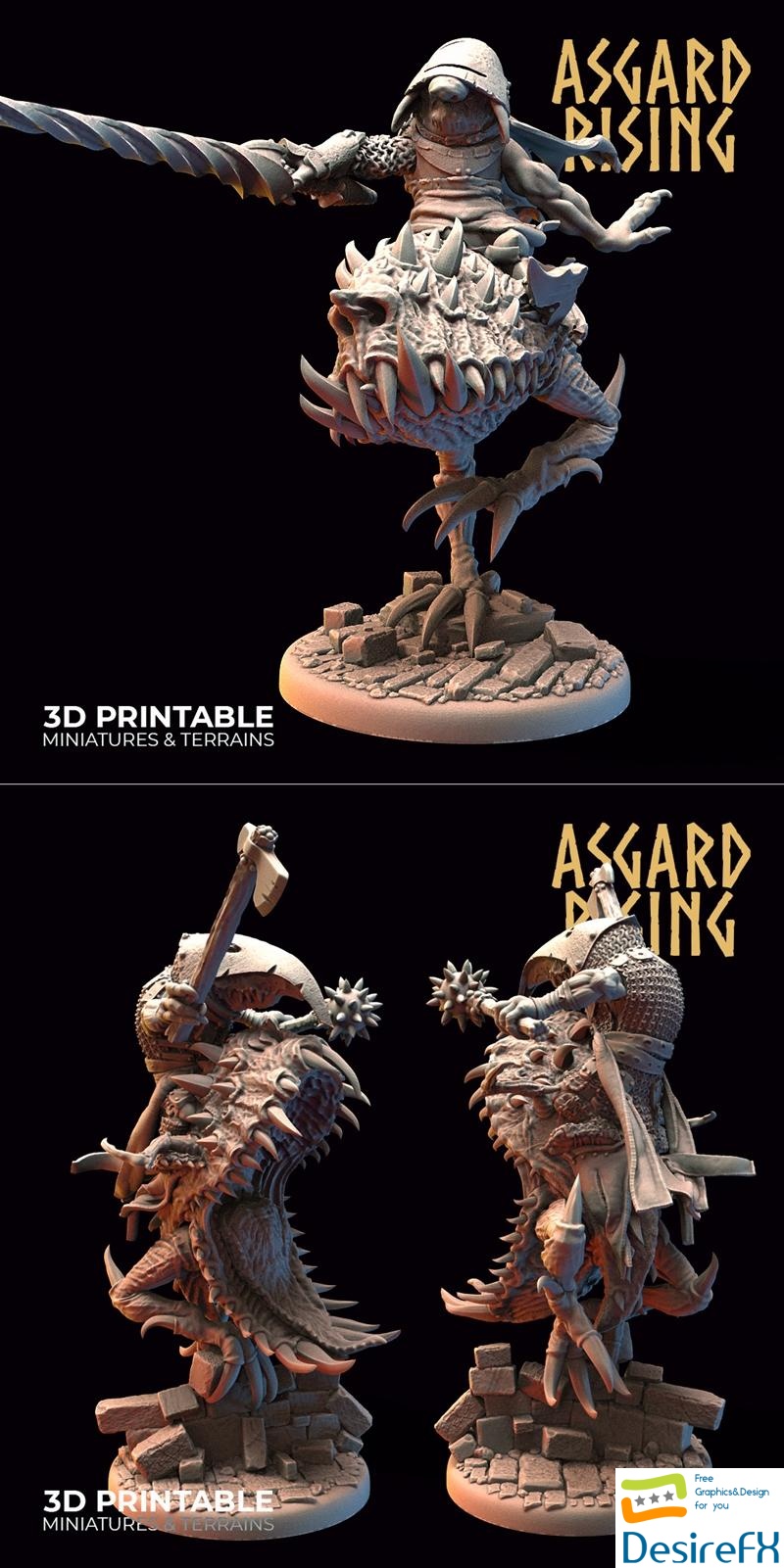 Asgard Rising Miniatures - Goblin Riders on Trollhounds 3D Print