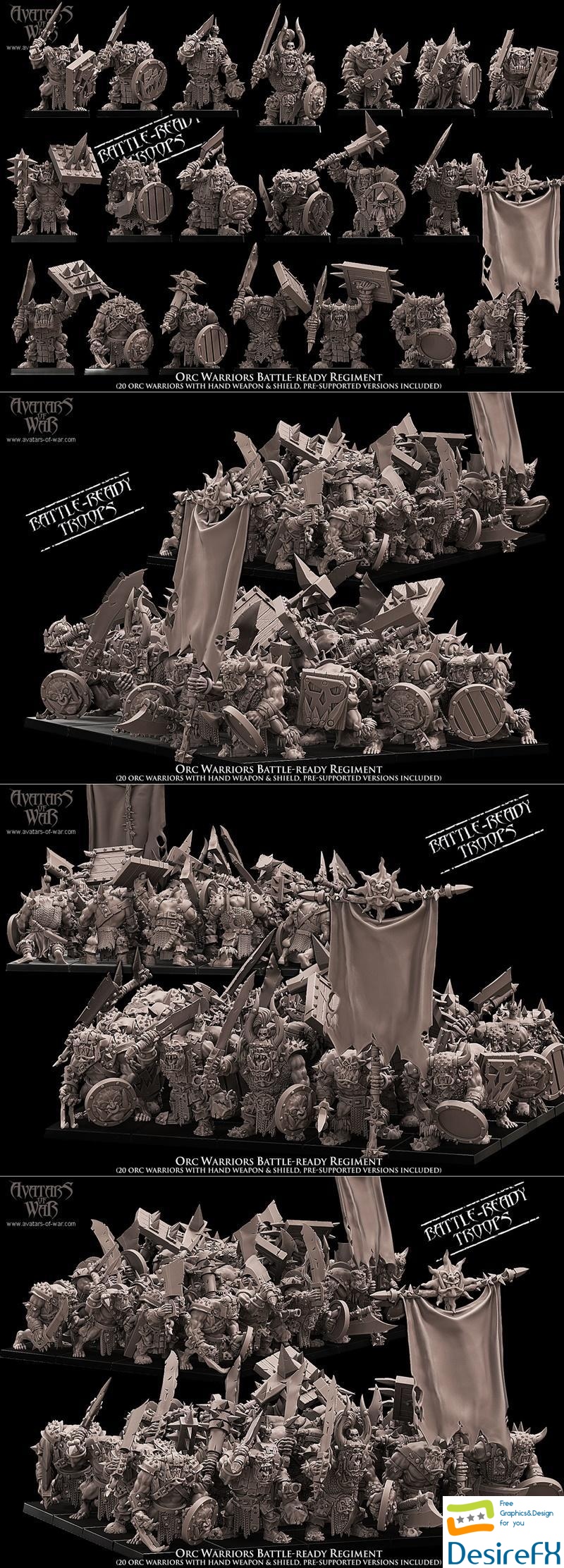 Avatars of War - Orc Warriors Battle-Ready regiment 3D Print