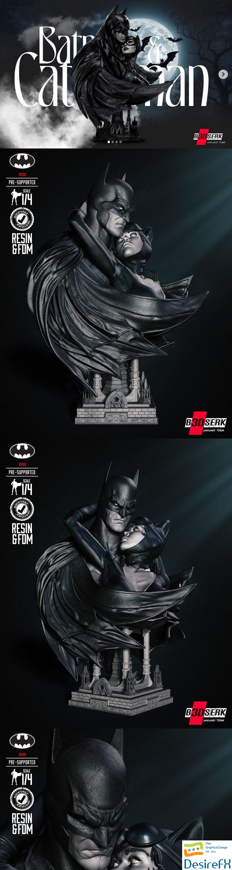 B3DSERK - Catwoman and Batman Bust - 3D Print