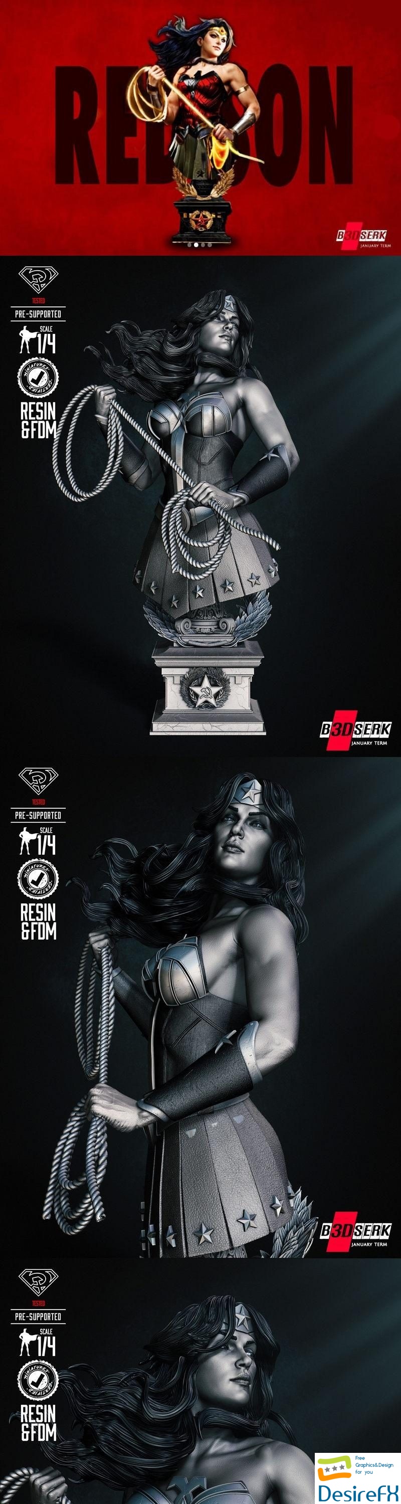 B3DSERK - Red Son Wonder Woman Bust - 3D Print