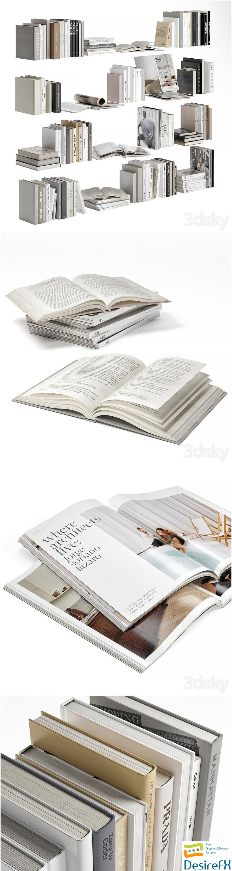 Books and magazines set 01 3D Model