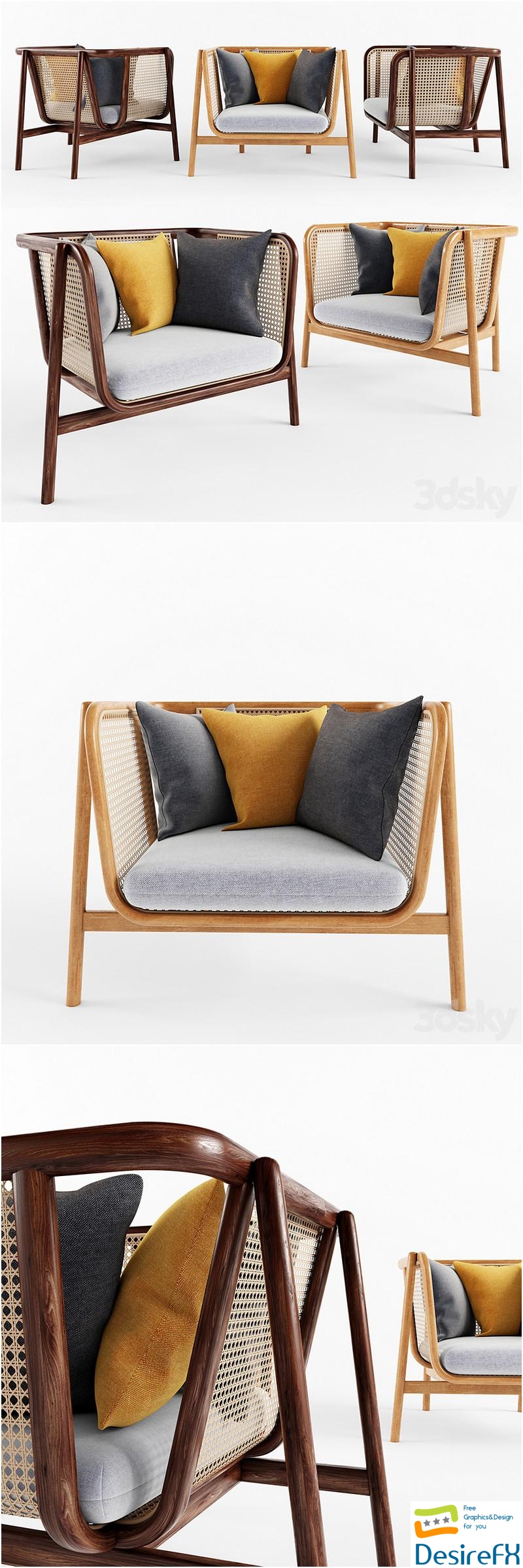 Cane sofa one seat 3D Model