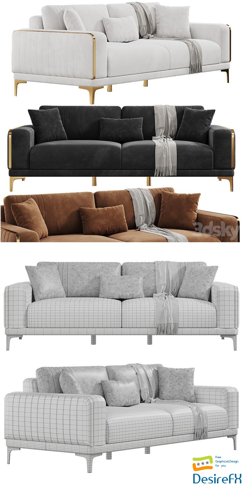 Carlino Living Room Sleeper Sofa Set by Bellona 3D Model