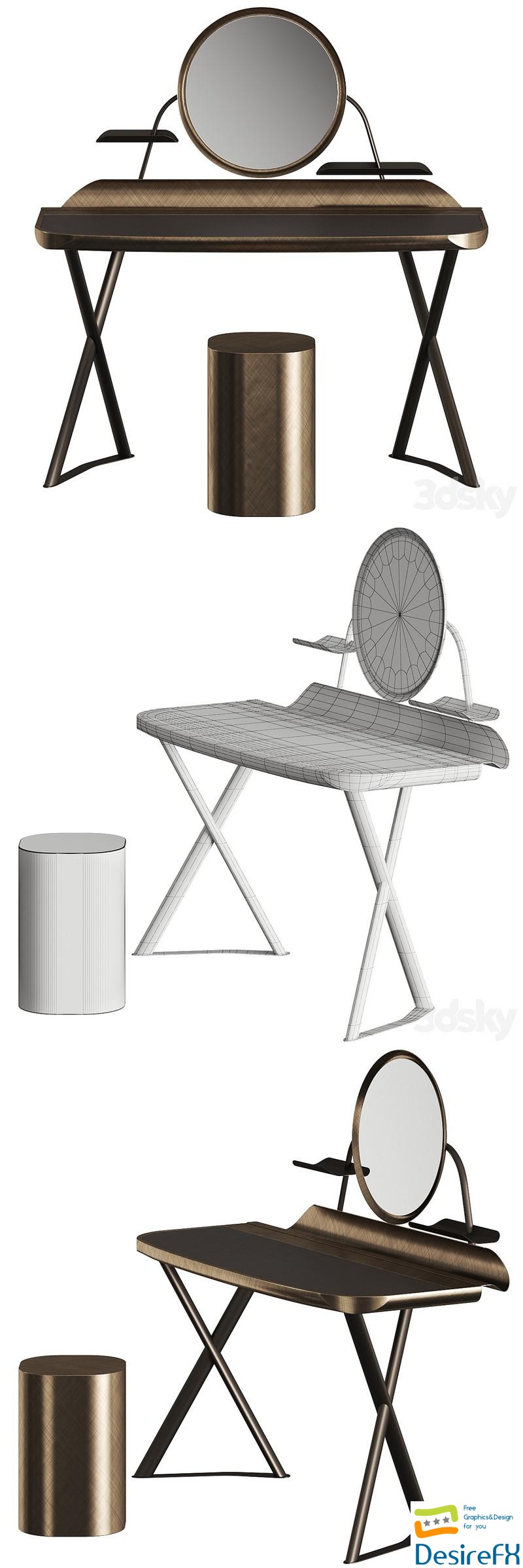 Cattelan Italia Cocoon Trousse Leather Desk and Pancho Stool 3D Model
