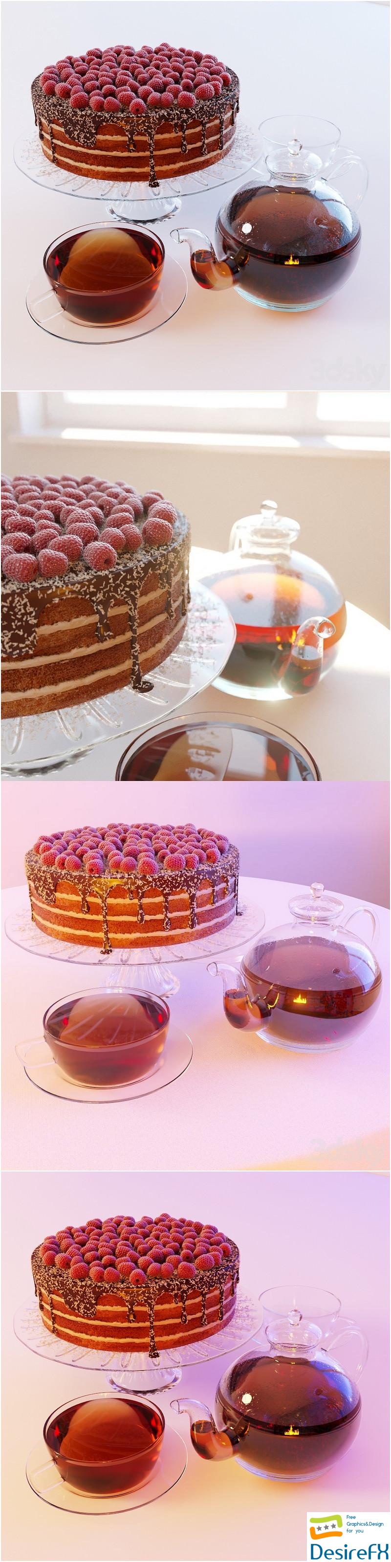 Chocolate cake & tea 3D Model