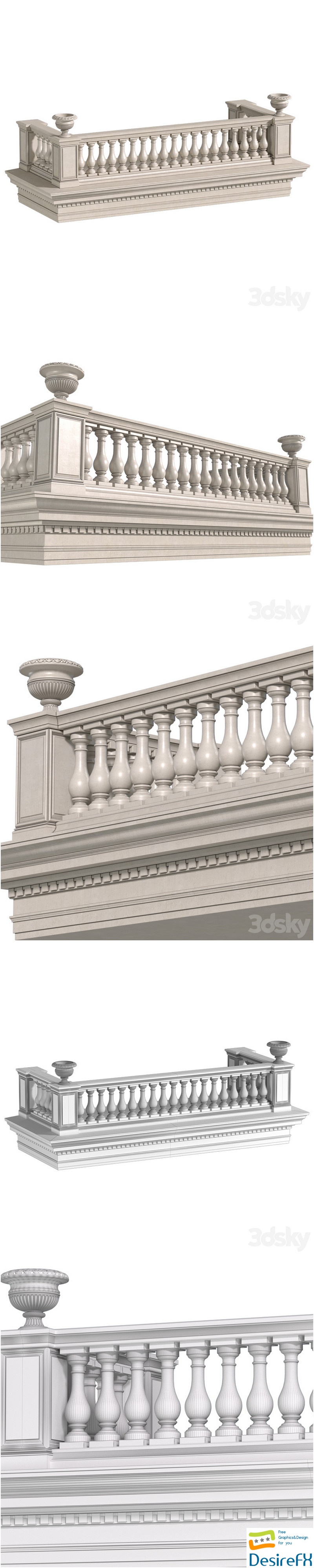 Classic balcony with balustrade. Classic balcony balustrade 3D Model