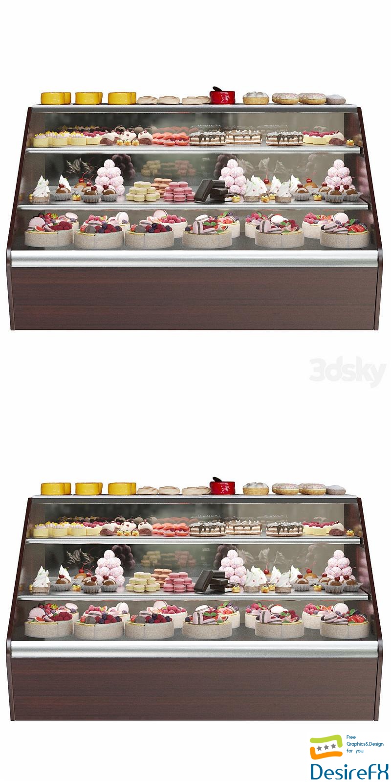 Confectionery. Refrigerator with sweets and desserts. Cake 3D Model