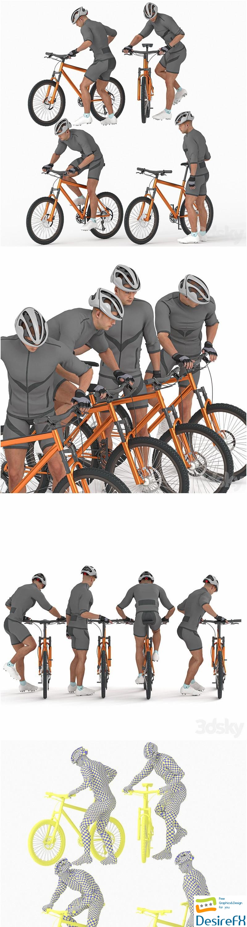 Cyclist Man in 04 Poses 3D Model