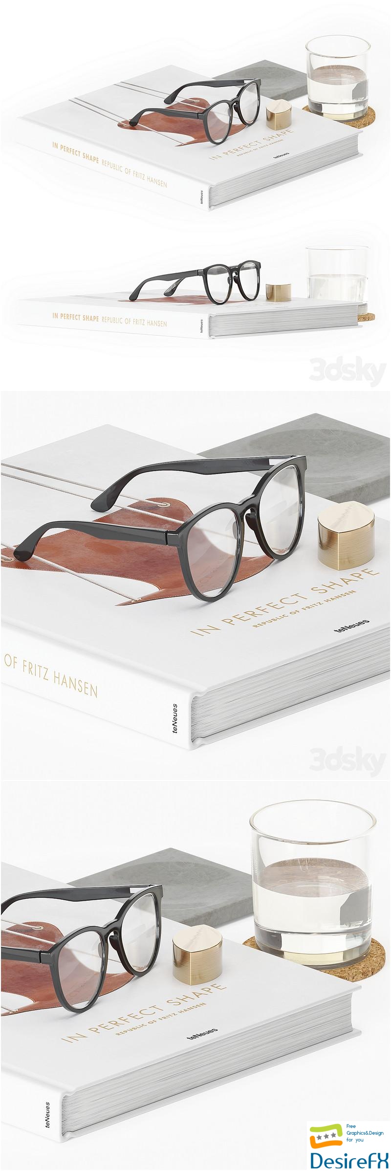 Decorative Set Glasses And Book 3D Model