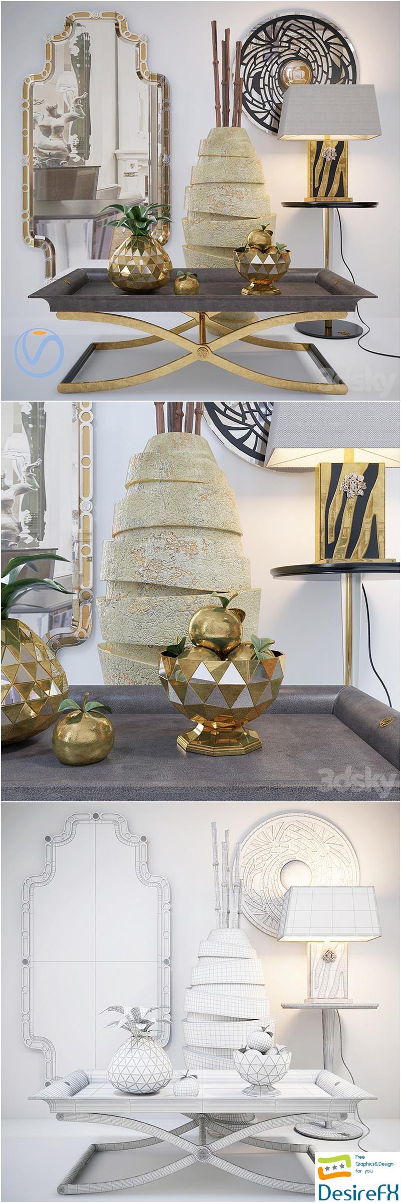 Decorative set with golden apples 3D Model
