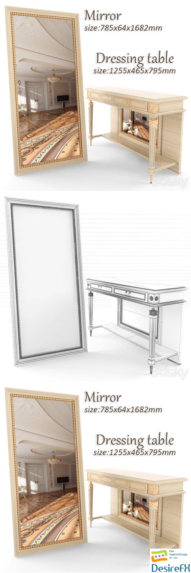 Dressing table with mirror 3D Model