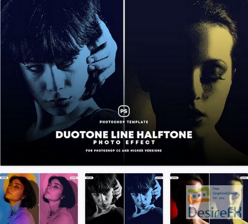 Duotone Line Halftone Photo Effect - AQVF98B