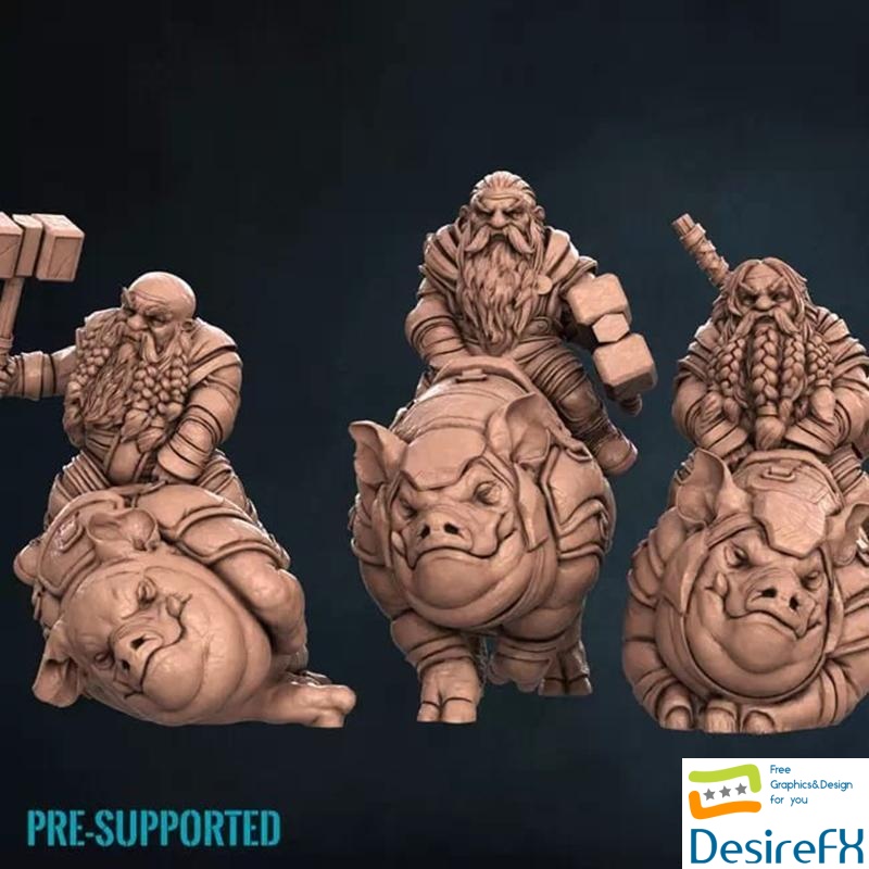 Dwarf Hog Riders 3D Print