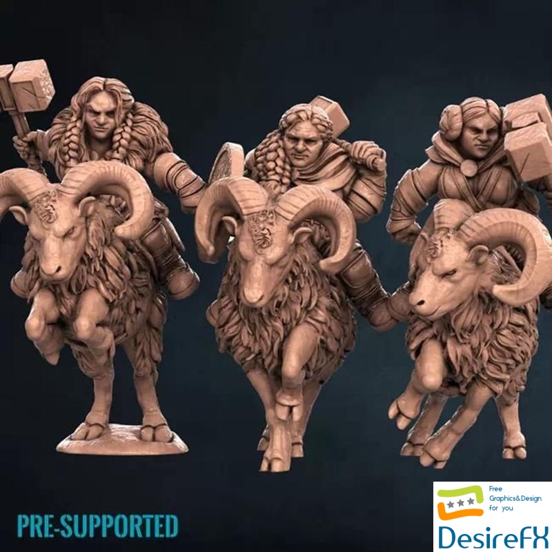 Dwarf Ram Riders 3D Print
