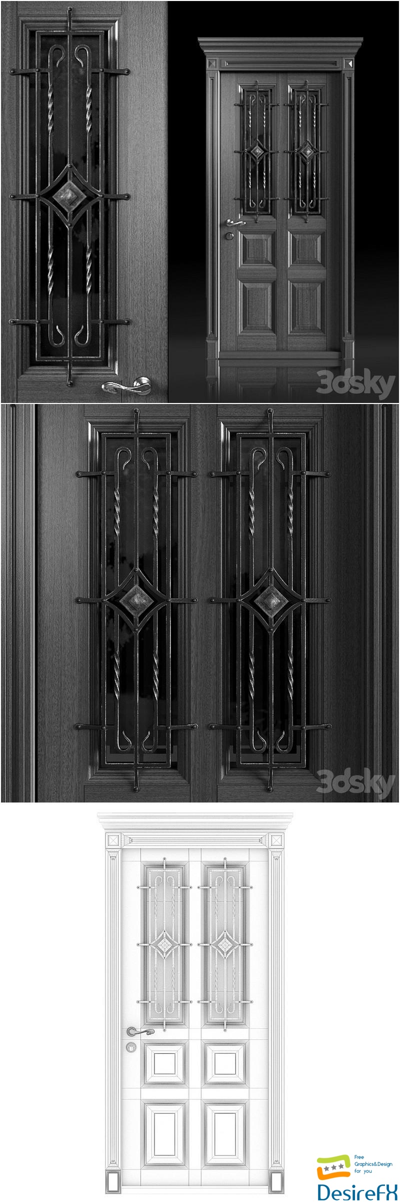 Entrance door with wrought-iron grille 3D Model