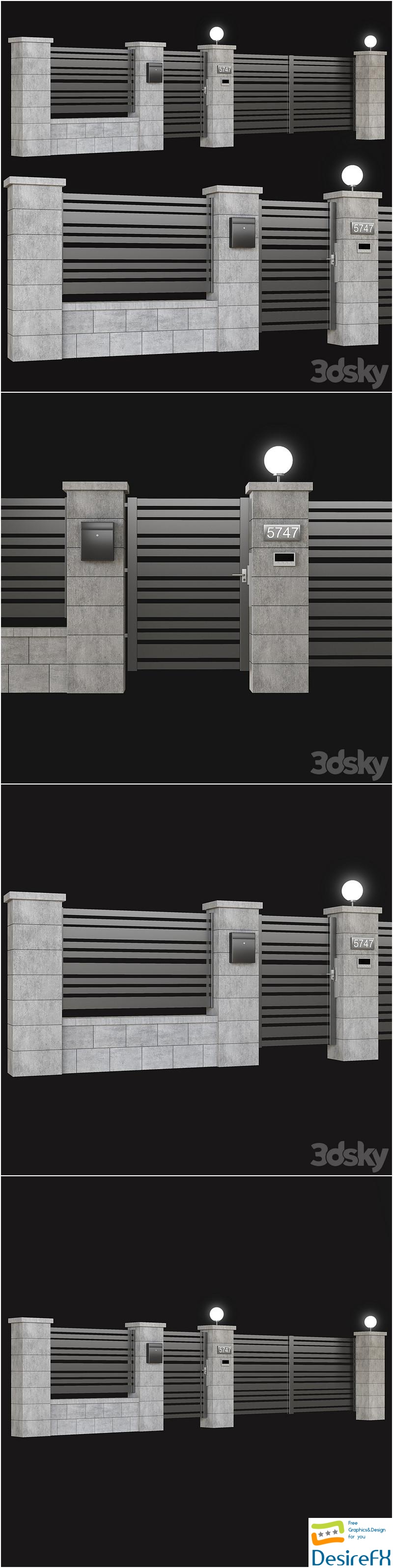 Fence with gate and intercom 3D Model