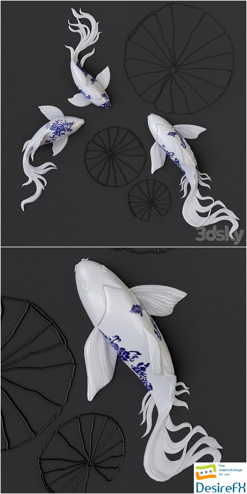 FISH Koi _ Wall Sculptures 3D Model