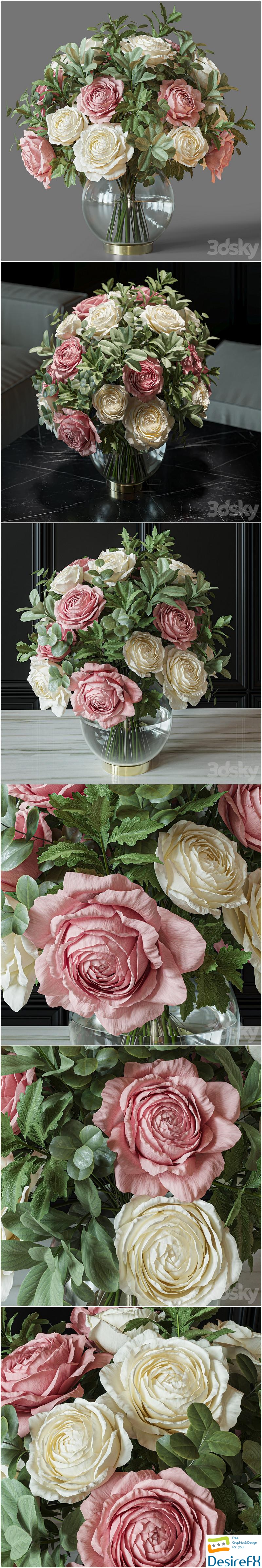 Flower Set 049 pink and white rose 3D Model