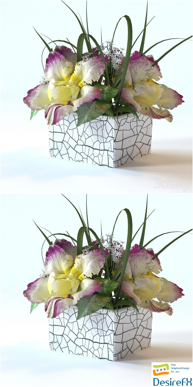 Flowers in a square vase 3D Model