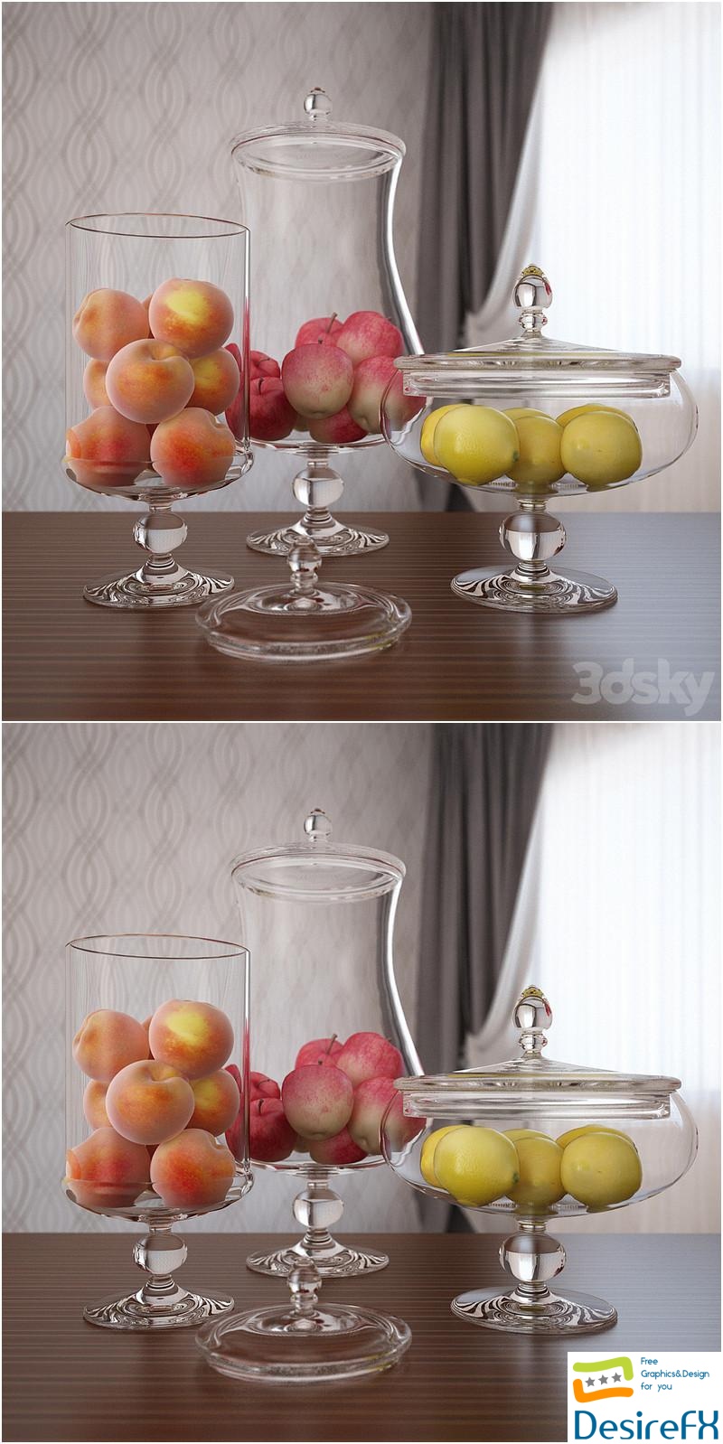 Fruit, kitchen, food, drinks, apple, peach, lemon 3D Model