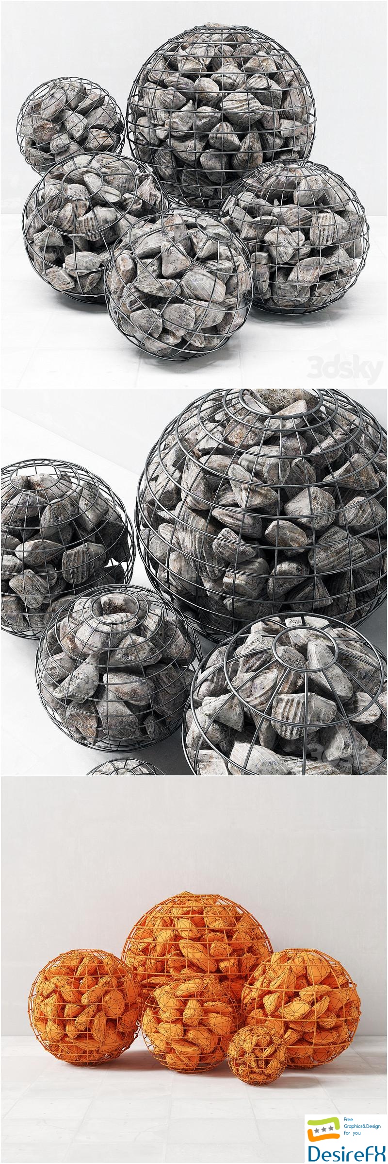 Gabion sphere rock stone Gabion sphere from rocky stone 3D Model