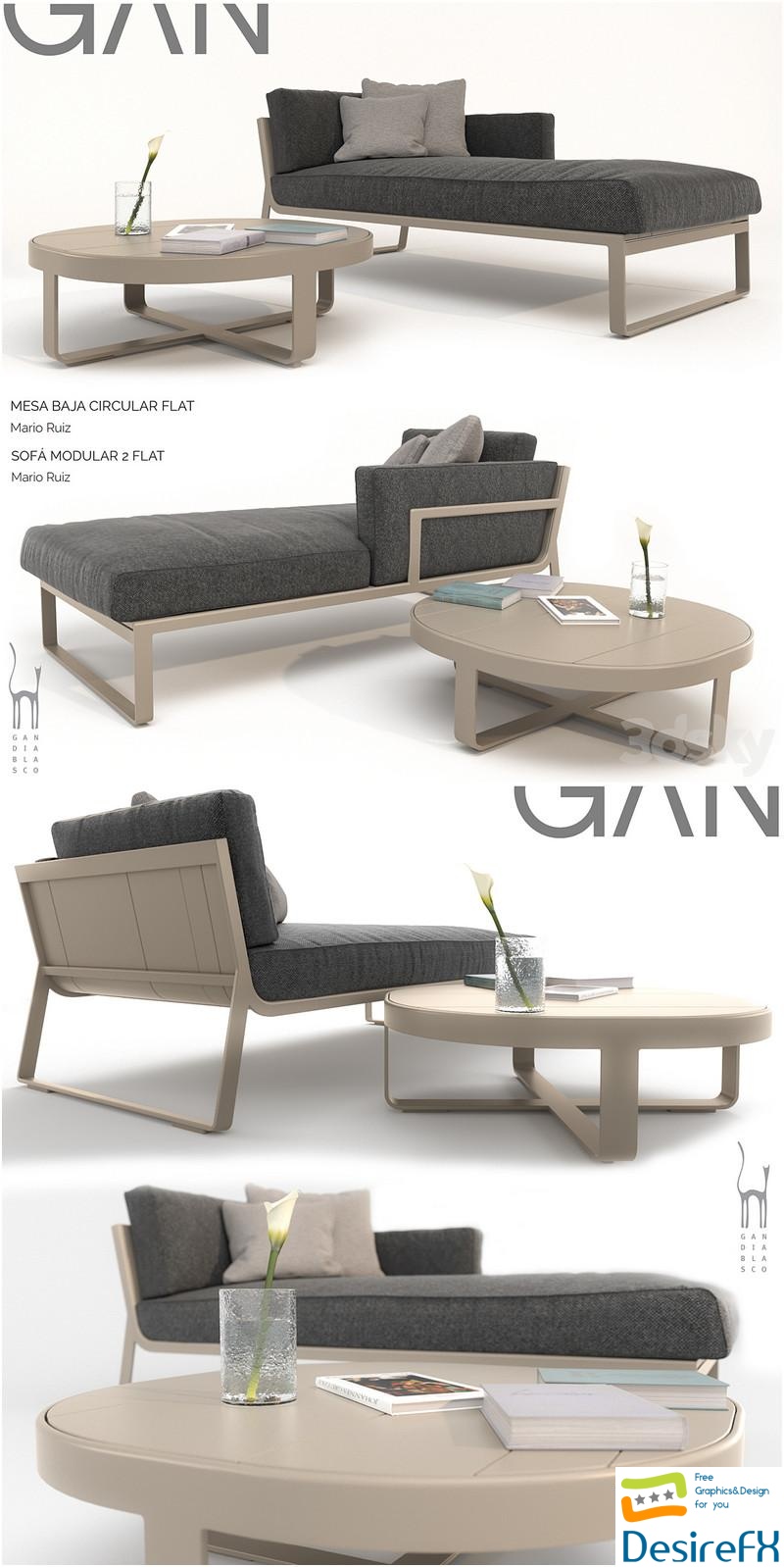 Gandia Blasco Modular Flat Sofa set 3D Model