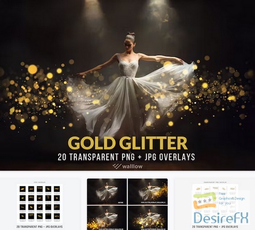 Golden Glitter and sparkle PNG overlays - S63WZWP