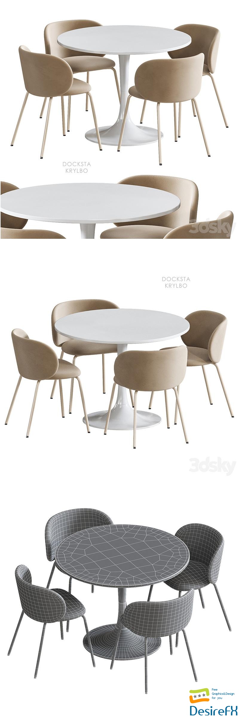 IKEA DOCKSTA KRYLBO table and chairs 3D Model