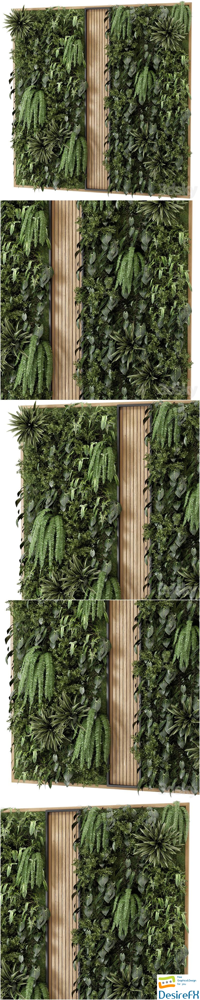 Indoor Wall Vertical Garden in Wooden Base - Set 638 3D Model