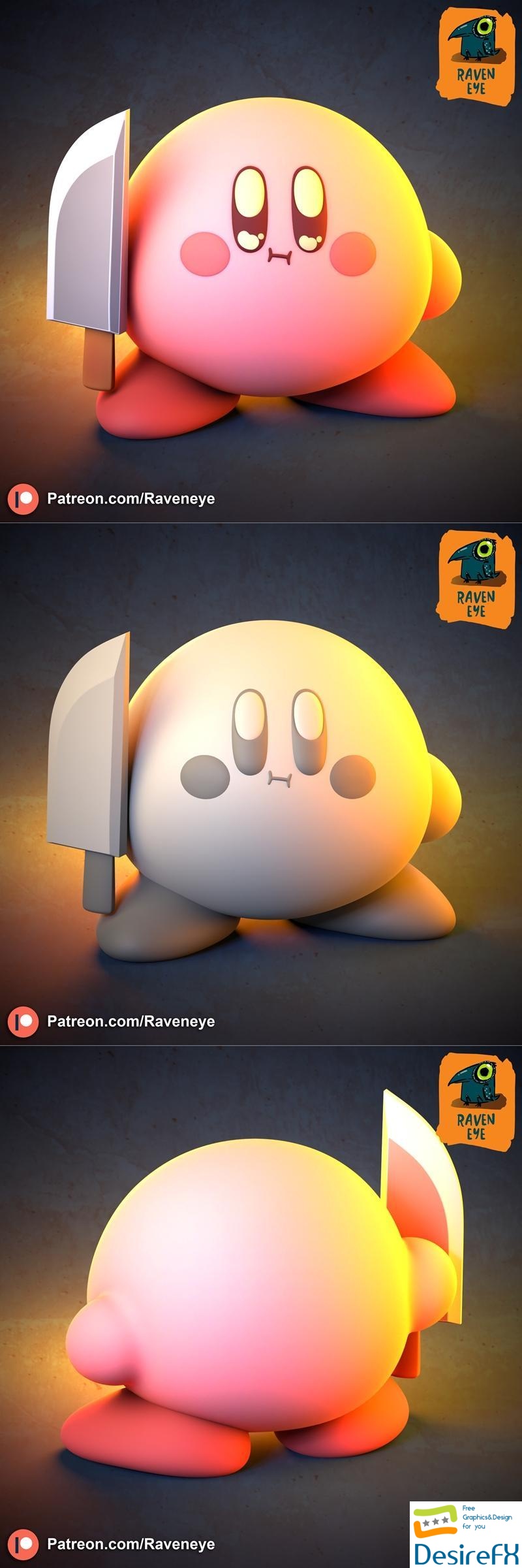 Kirby with Knife 3D Print