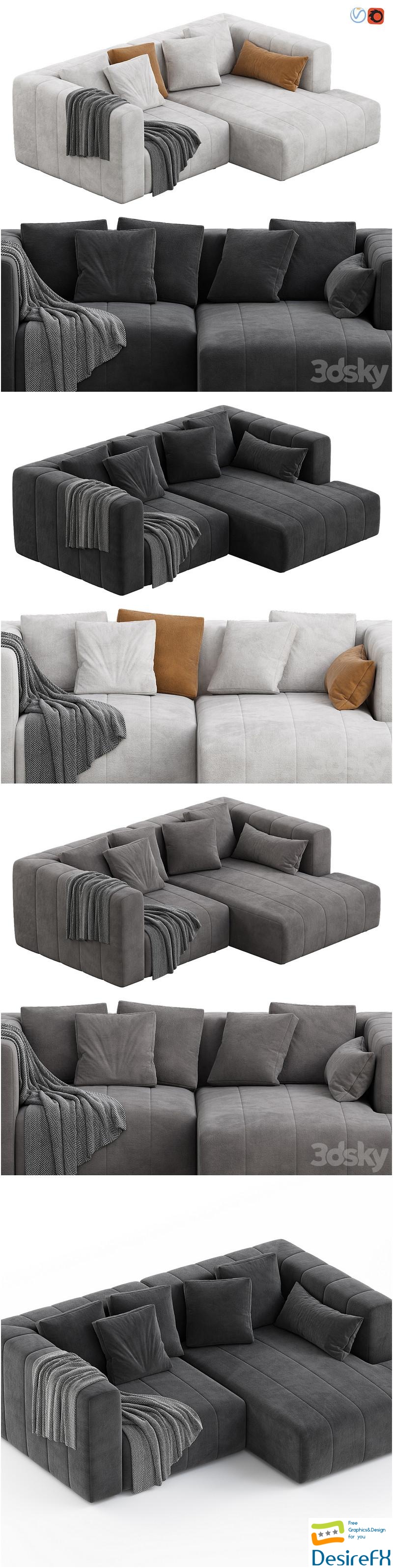Langham Channeled 2 Piece Sectional Sofa 3D Model