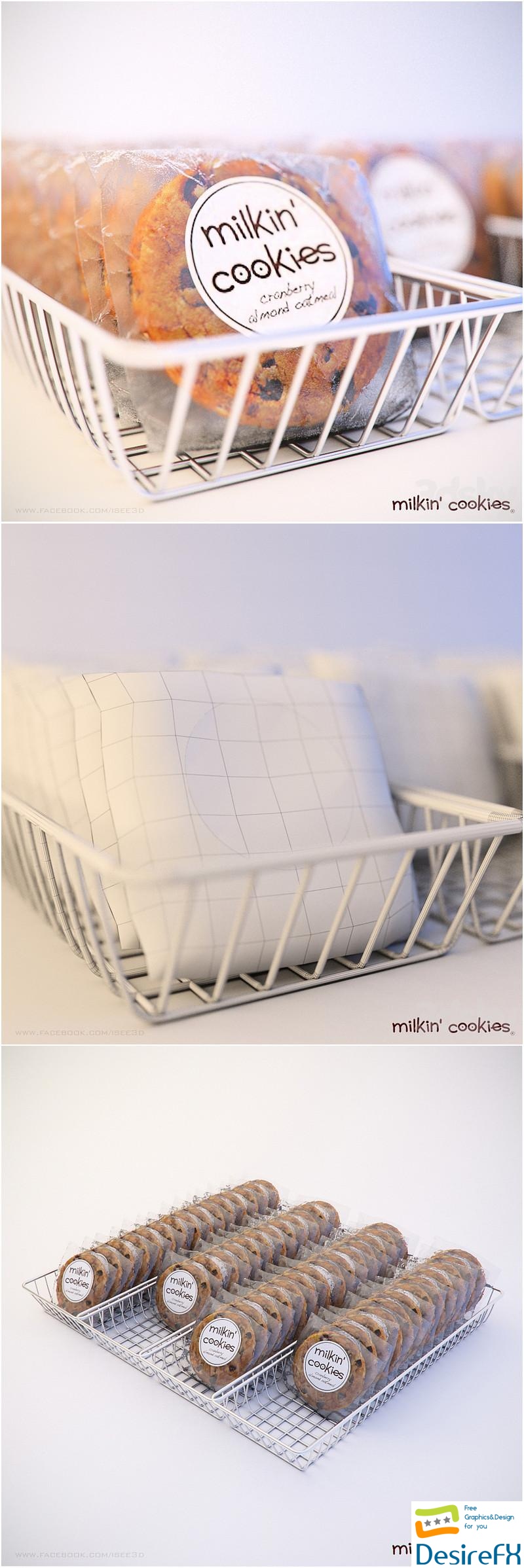 Milkin Cookies in basket 3D Model