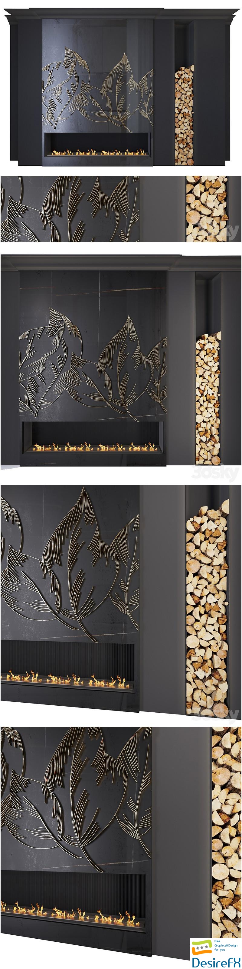 Modern fireplace (leaves1) 3D Model