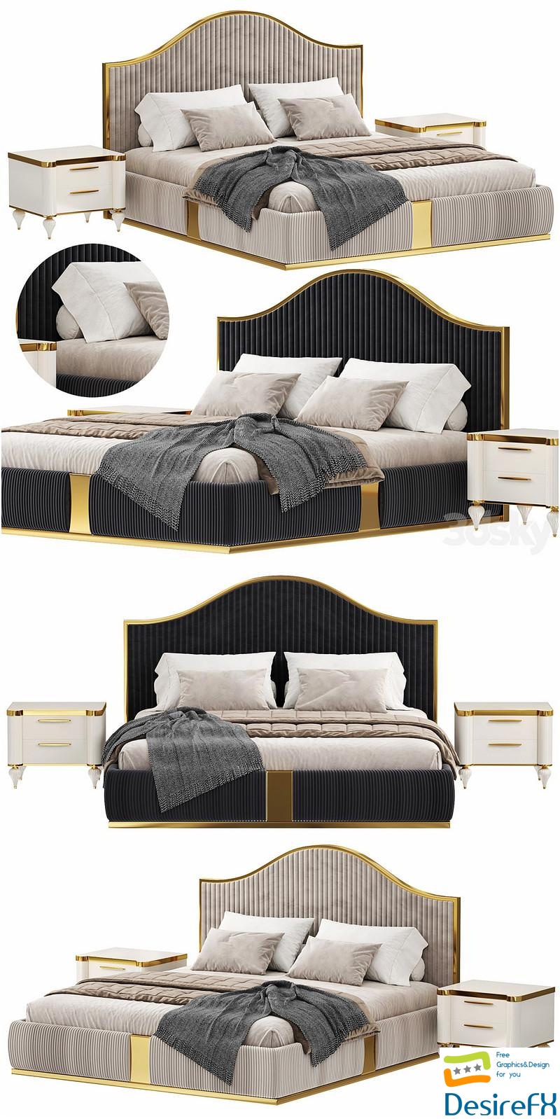 Modern Italian golden luxury bed by Lamoderno 3D Model