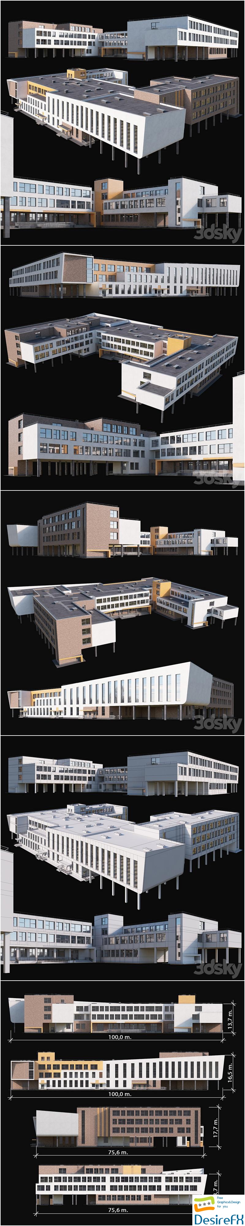 Modern school building 3D Model
