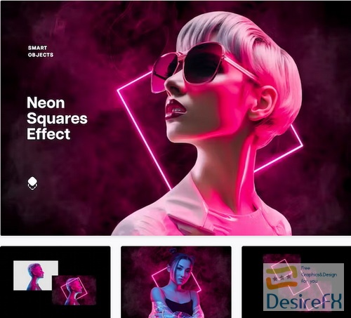 Pink Neon Squares Effect - 92031429