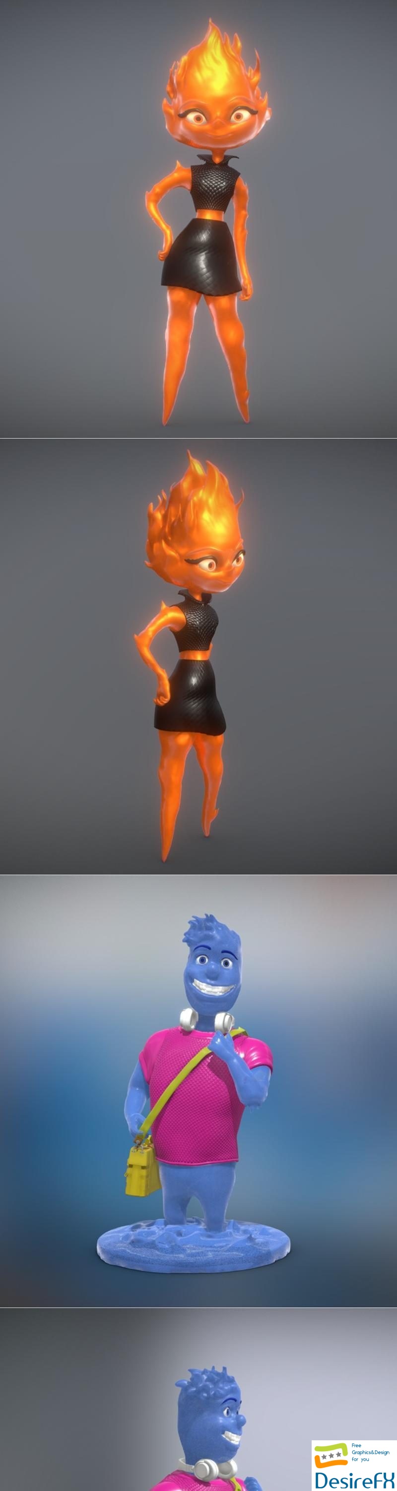 Pixar Elemental - Ember Lumen and Wade 3D Print