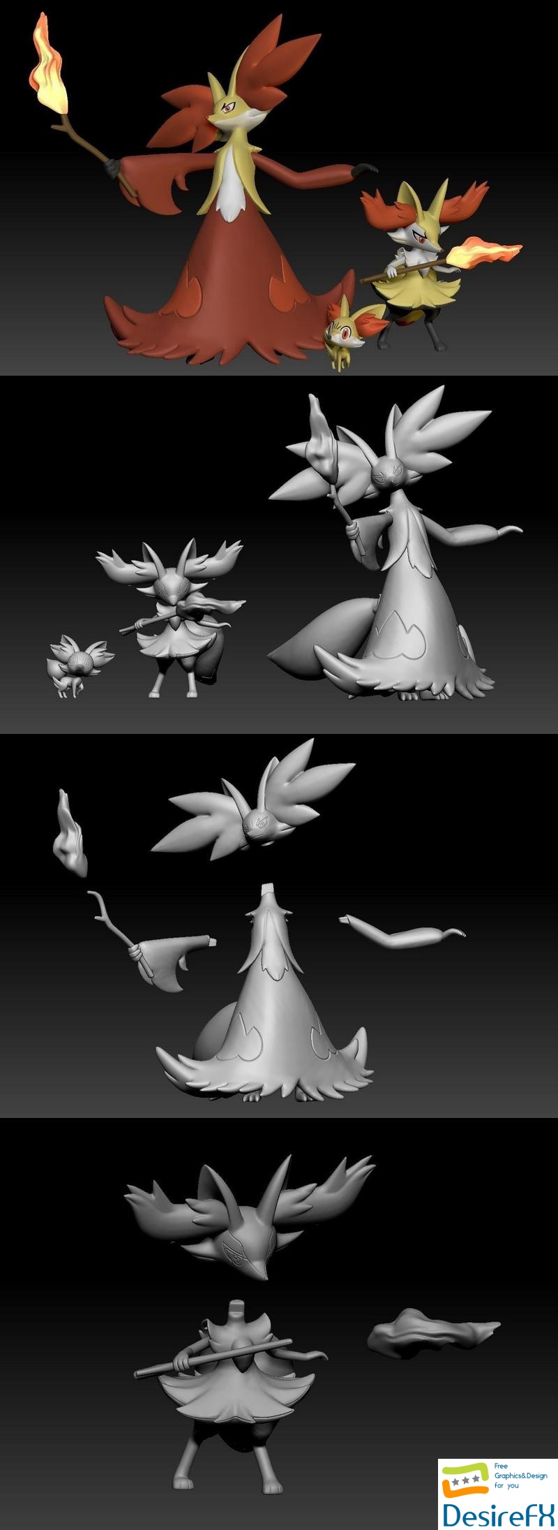 Pokemon Fennekin Braixen Delphox - 3D Print